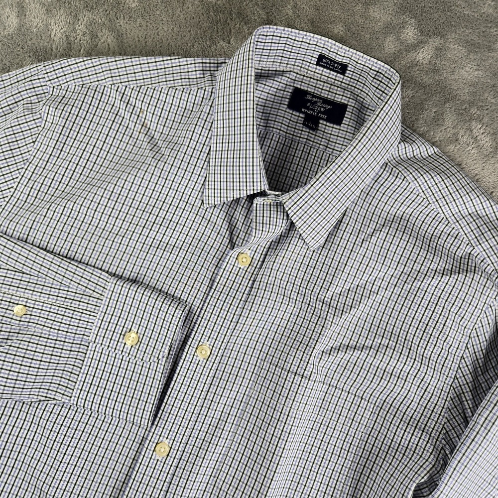 J Crew Thompson Shirtings Shirt Mens Large 16/16.5 White Checkered Wrinkle Free